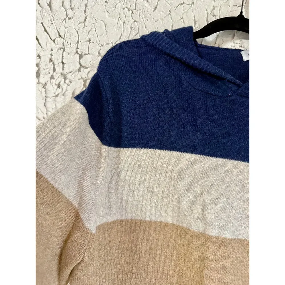 Goodfellow & Co Men's XL Colorblock Hooded Sweater Navy Tan Pullover
